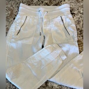 Athleta Cabo Linen Jogger Women's 0 White Tapered Leg Drawstring Zip Pockets